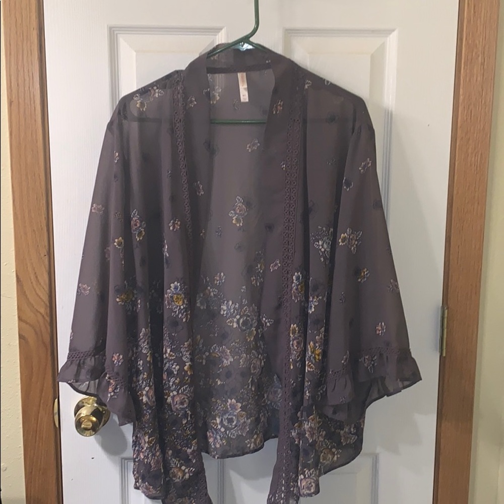 Gray and floral kimono